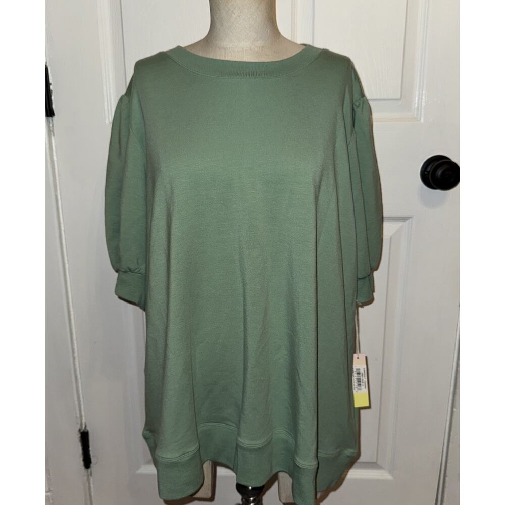 NEW Summersalt Women’s Softest French Terry‎ Puff Sleeve Top Green 1XL PLUS